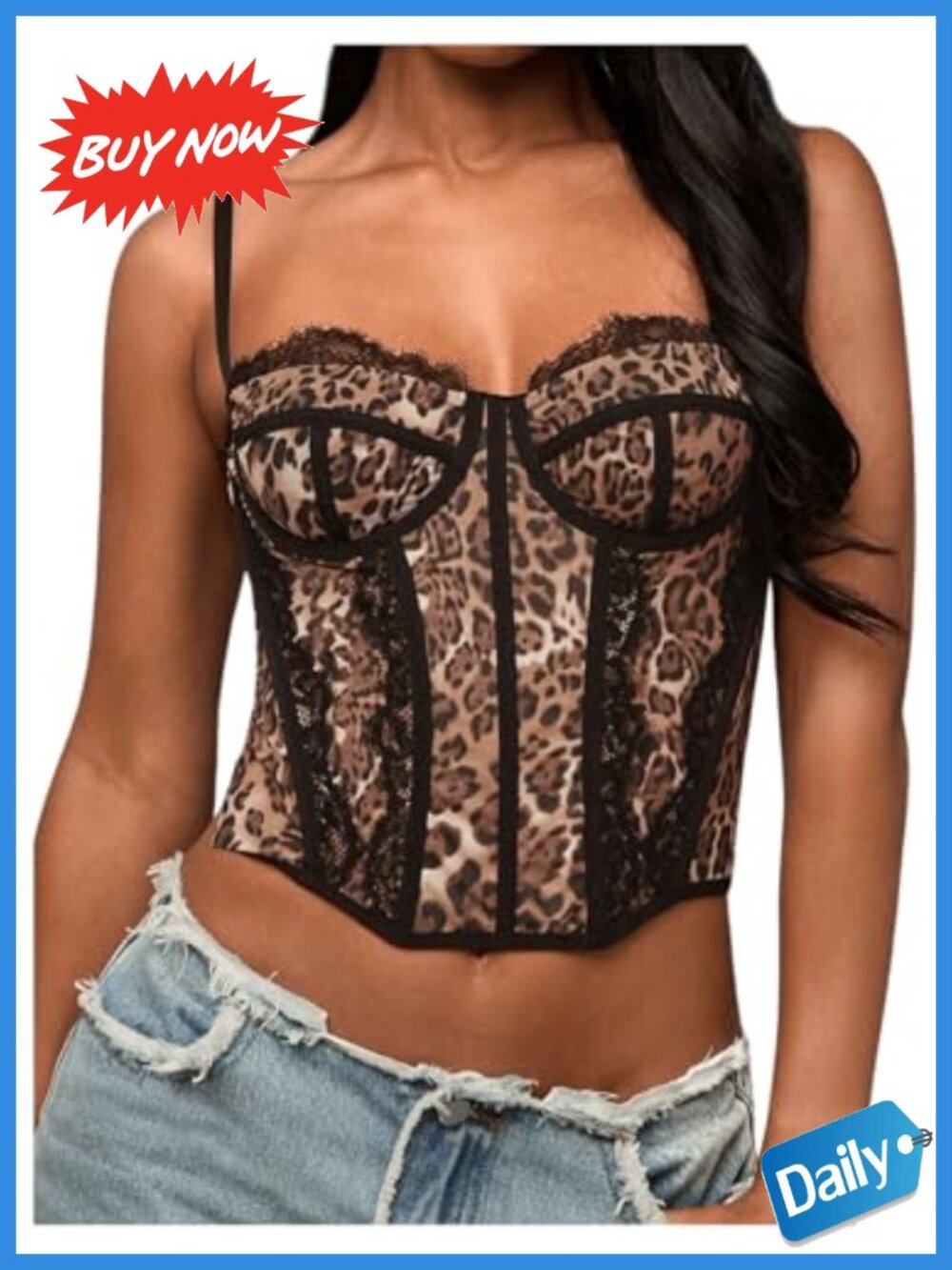 Y2K Cheetah Print Lace Crop Cami Corset Top Adjustable Strap